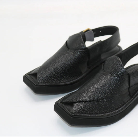 Premium Kaptaan Chappal Dotted Black