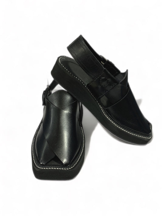 Kaptaan Chappal Goal T Shape Premium quality Leather’ Black